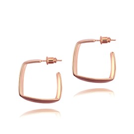 Surrounded Forest Square Hoop Earrings, 18K Gold Plated Stainless Steel Simple Square Open Hoop Earrings for Women, Rose Gold, No Gemstone
