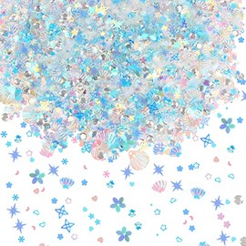 KIMOBER 50 Gram Mixed Craft Sequins and Spangles,Iridescent Blue Assorted Shapes & Sizes Sequins for Nails, DIY Arts Crafts
