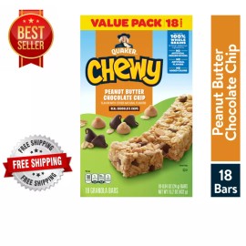 Quaker Chewy Granola Bar, Peanut Butter Chocolate Chip Flavor, 18 Count Granola