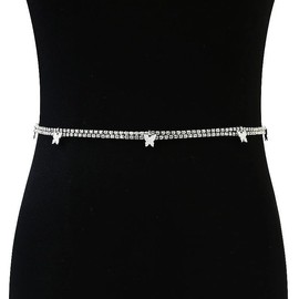 VGRDTW Butterfly Chain Belt for Women Dresses Jeans - Double-Loop Design Stylish Bling Rhinestone Belt for Bridal Wedding Dress, Beach Wear Ideal for Ladies Fashion, Silver