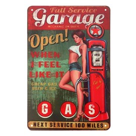 AOYEGO Pin Up Tin Sign,Full Service Garage Sexxy Women Stand Leaning Against the Gas Station Vintage Metal Tin Signs for Cafes Bars Pubs Shop Decorative Funny Retro Signs for Men Women 8x12 Inch