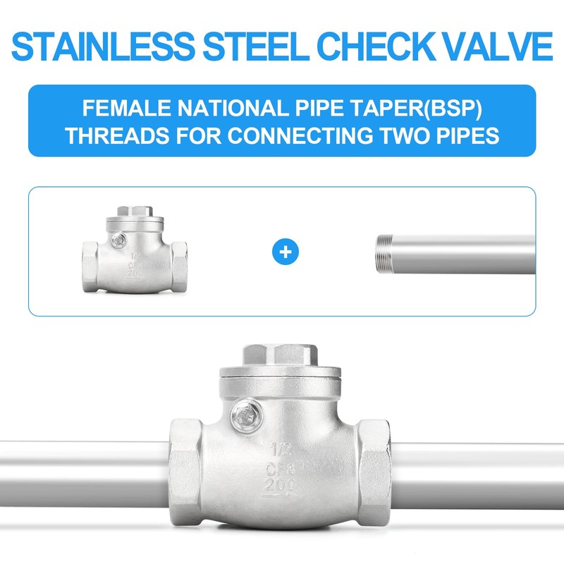 ERGAOBOY 1/2" BSP 304 Stainless Steel Check Valve, Female x