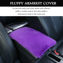 Silence Shopping Fluffy Furry Armrest Cover for Car, Auto Center Console Cover Pad Car Soft Console Pad Wool Fur Armrest Seat Box Cover Protector Universal Fit for Most Vehicle, SUV (Purple)