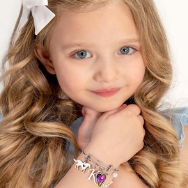 Anoup Girls Jewelry for Teen Girls, Back to School Outfits for Girls Horse Gifts for Girls 8-10 Silver Jewelry for Teen Girls K Initial Bracelet for Teen Girls Horseshoe Charm Bracelet for Girls