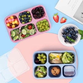 Bento Box Lunch Boxes,4 Pack 5 Compartments Lunch Containers With Compartments,Meal Prep Containers Reusable for Kids,Divided Food Storage Snack Containers for Adults (Wheat(Green/Blue/Pink/Beige))