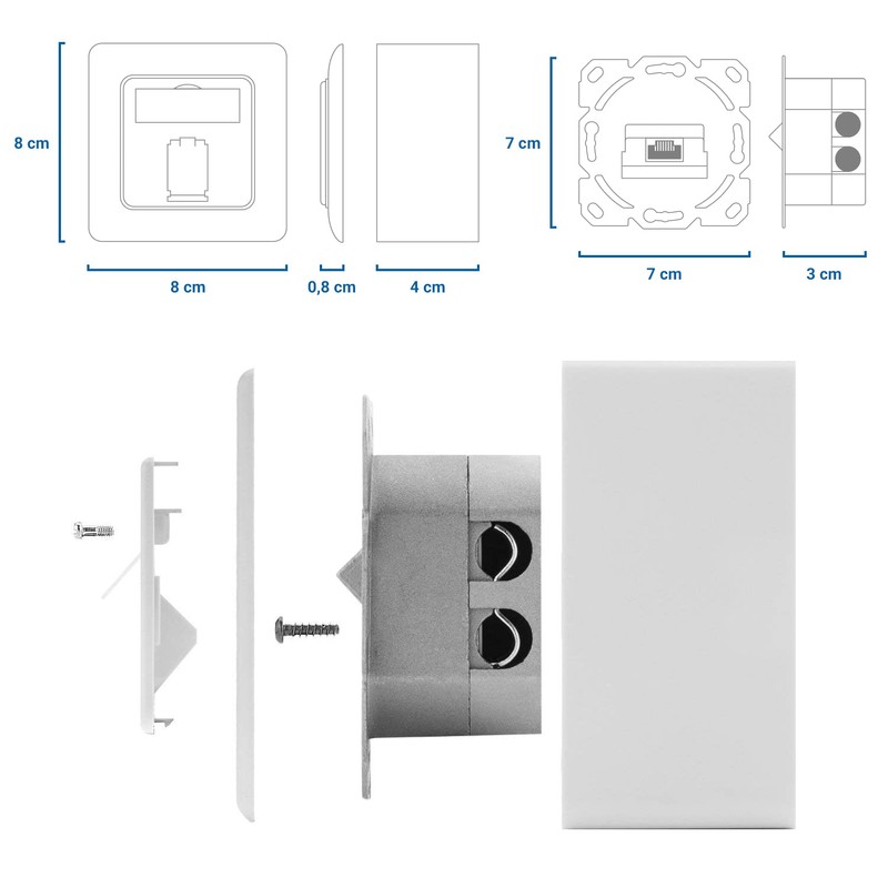 deleyCON 5x CAT6 Universal Network Sockets - 1x RJ45 Port