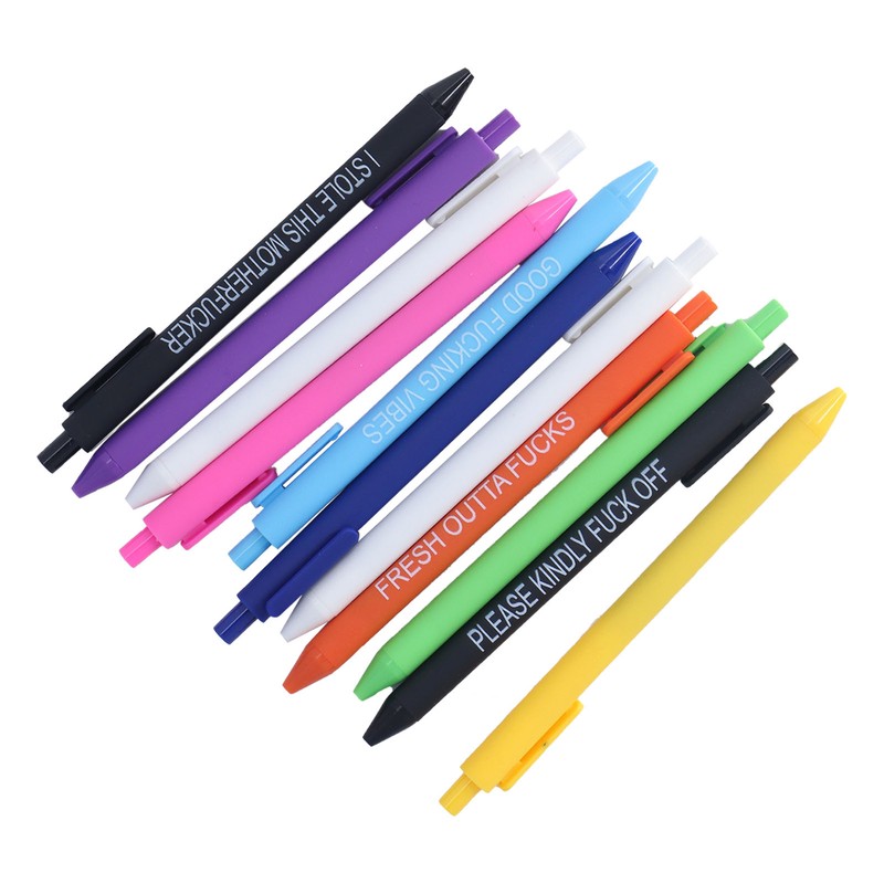 11Pcs Press Ballpoint Pen Colorful Shell 0.5mm Ballpoint Pen Black
