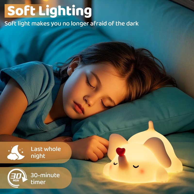 Luditek Sweet Heart Elephant Night Light for Kids, 3 Levels