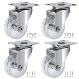 Fixhando 2 Inch Stainless Steel Casters Wheels Set of 4, Anti-Corrosion, 360-Degree Rotation, Non-Marking Casters Set of 4 Plastic Clear Wheels for Furnitures,Labs,Hospitals,Restaurants （4 no Brake