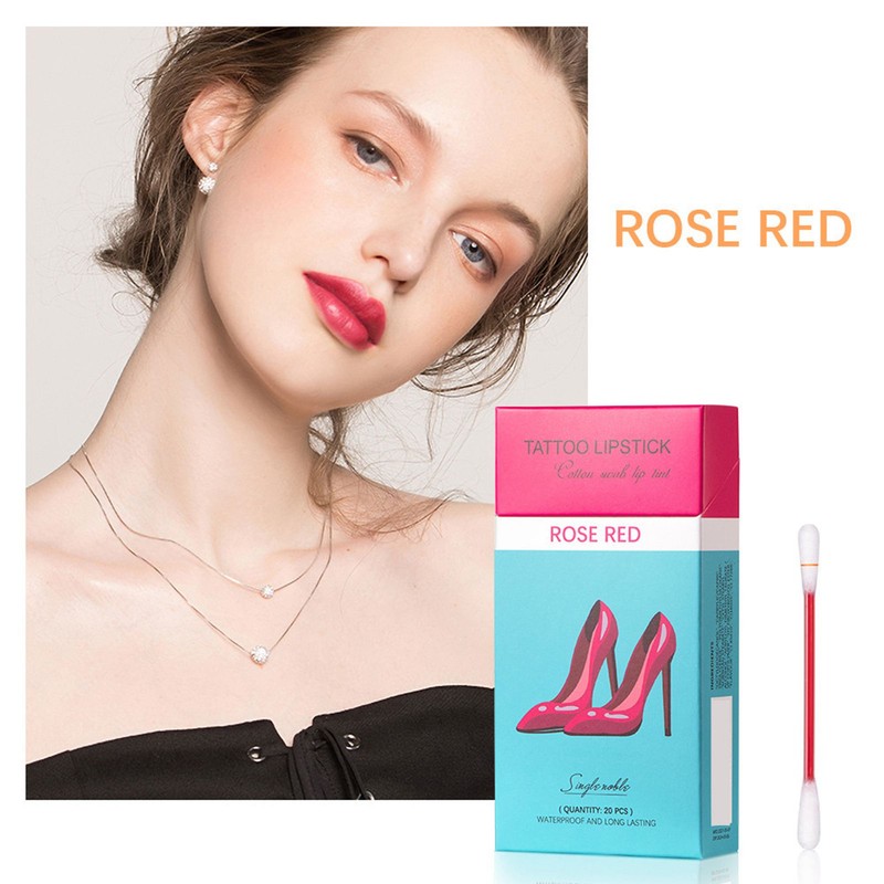 20Pcs/Box Tattoo Lipstick Cotton Swab Lip Tint Waterproof Long-lasting Non-stick