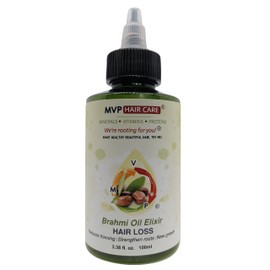 MVP Hair Care, Hair Loss, Brahmi Oil Elixir, Bacopa Monnieri, Cold Pressed, Ayurvedic Herbal Hair Oil, Reduce Thinning, Hair Growth, 3.38 Ounce Nozzle (3.38 Fl Oz (Pack of 1))