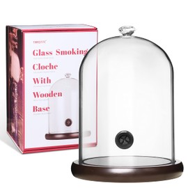 TMKEFFC Smoking Cloche For Food Drinks With Wood Base, Cocktails Smoke Infuser Accessory, Glass Dome for Smoker Gun