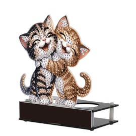 Diamond Art Painting Kit Candle Holder, Happy Hugs Kitty Special Shape Decorative Tabletop Countertop Candle Holder, Wedding, Birthday, Gathering, Holiday Party Decoration