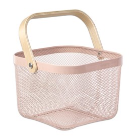 Tamatoshi Fruit and Vegetable Storage Basket Steel Mesh Basket with Handle, Pink
