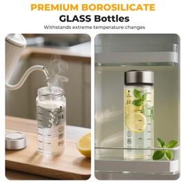 12 oz Glass Juice Bottles – 4 Pack Wide Mouth Bottles with Stainless Steel Lids – Leakproof, BPA Free, Heat-Resistant Borosilicate Glass for Juicing, Smoothies, Milk, Protein, Beverage Storage