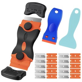 WOLMIK Double Edge Razor Blade Scraper with 10 Metal + 10 Plastic Blades, Colour Plastic Window Scraper Tool, Multi-Purpose Cleaning Razor Glass Scraper for Stickers, Decals