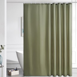 Furlinic Shower Curtain Mould Proof Resistant Wetroom Bathroom Polyester Fabric Sage Green Shower Curtains Liner Waterproof Rustproof Washable Weighted with 12 Hooks Extra Long 200x240cm 78x94 Inch.