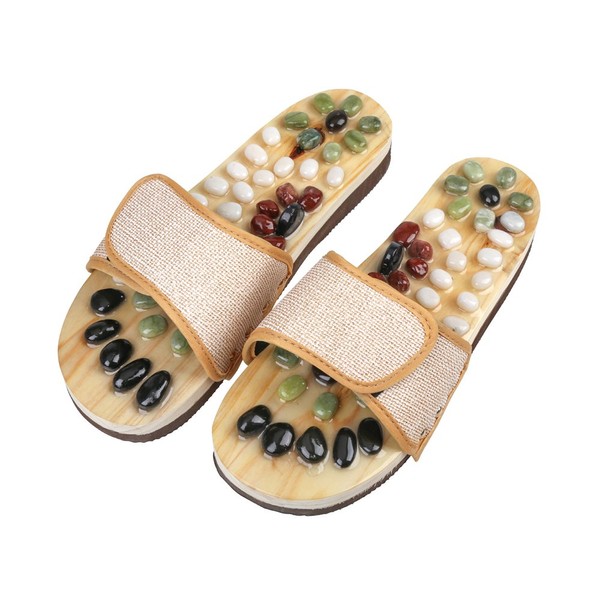 Romonacr Massage Slippers Foot Massager Shoes Shiatsu Relax Sandals with Natural Cobblestone Stones (XXL(Women 9/Men 8))