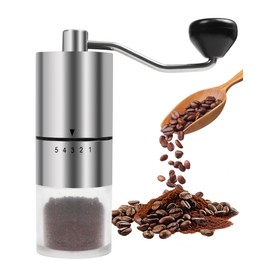 Matrjestice Manual Coffee Grinder With Ceramics Burr for Espresso,French Press,5 Adjustable Settings,Hand Coffee Grinder,For Home Use and Camping Travel,Coffee Bean Grinders With Hand Crank (Silvery)