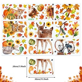 Vordpe Pack of 68 Thanksgiving Window Stickers, Maple Leaves Decorations, Thanksgiving Window Stickers, Autumn Window Decoration for Children's Room, Cafe, Shop Window
