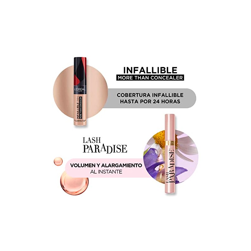 LOREAL PARIS Kit mascara Lash Paradise Waterproof corrector infalible tono