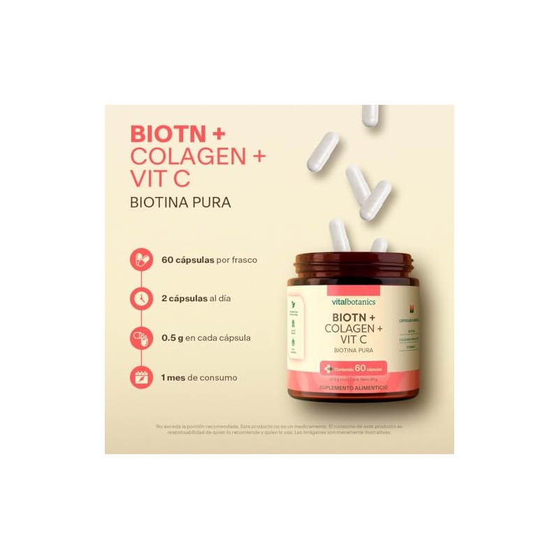 Biotina Pura Colageno Hidrolizado Capsulas Vitalbotanics Suplemento Multivitaminico Vitamina Hombre