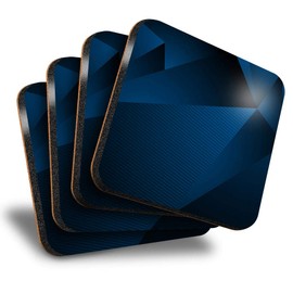 Destination Vinyl ltd Great Coasters (Set of 4) Square - Dark Blue Abstract Tech Pattern Art Drink Glossy Coasters/Tabletop Protection for Any Table Type #44833