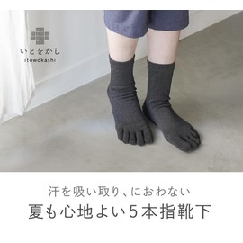 Itokashi Socks, 5 Toes, Washi, Made in Japan, Deodorizing, Antibacterial, Breathable, Stylish, Simple, Gift, Lightweight, Men's, Large Size, Snow