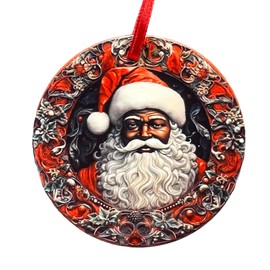 Santa Claus Black African American Round Christmas Ornament