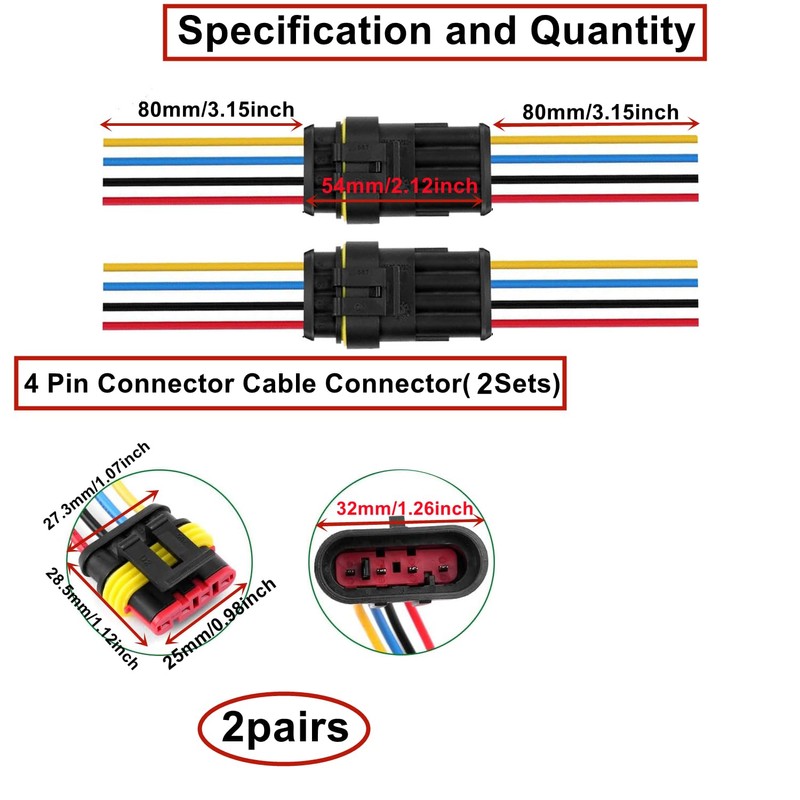 HUAZIZ 2/3/4 Pin Cable Connector Plug, 6 Sets Waterproof Plug
