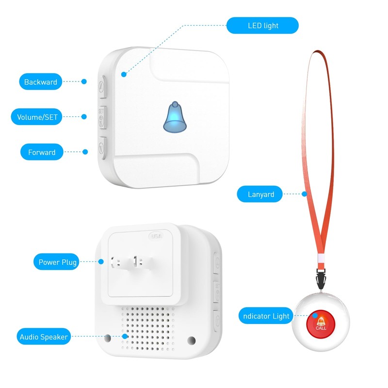 WiFi Caregiver Pager System with Emergency Button for Elderly -
