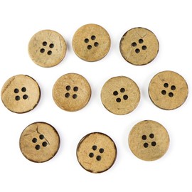 Coconut Buttons Four-Hole Buttons Natural Shirt Buttons Palm Wood Buttons Brown Wood Grain Wooden 10-Piece Set [18mm] Kirakira Punpunmaru B-039
