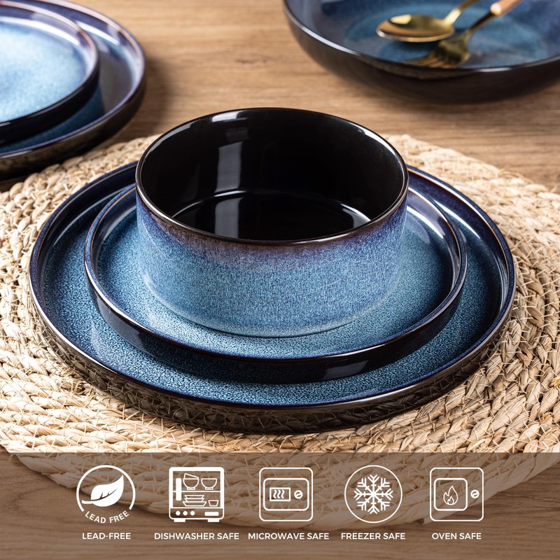 LERATIO Ceramic Dinnerware Sets for 4,Round Reactive Glaze Ceramic Plates