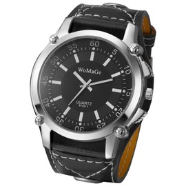 Silverora Men's Watches Leather Cuff Steampunk Watches: Punk Large Digital Dial Analogue Quartz Watches Men's Wide Leather Strap Watch Gifts for Men Rock Motorcycle, black, Strap.