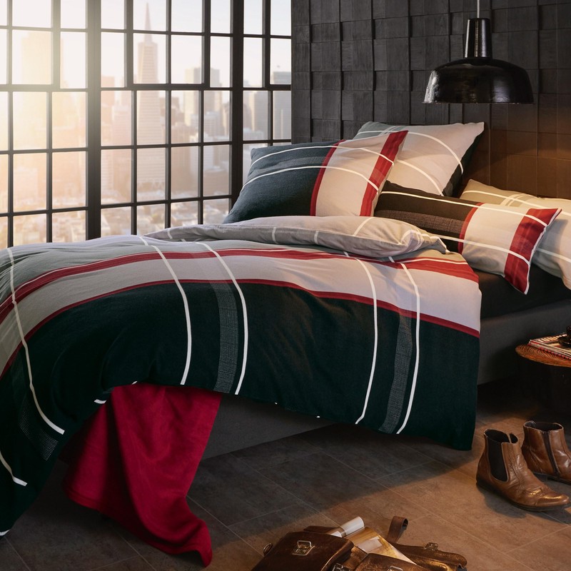 Erwin Müller Bed Linen Set 4-Piece Flannelette Anthracite / Silver