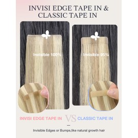 DOORES Invisi Edge Tape in Hair Extensions, Light Blonde Highlighted Golden Blonde 10 Injection Tapeins with 10 Classic Tapeins 50g 20 Inch, Injection Real Human Hair Tape in