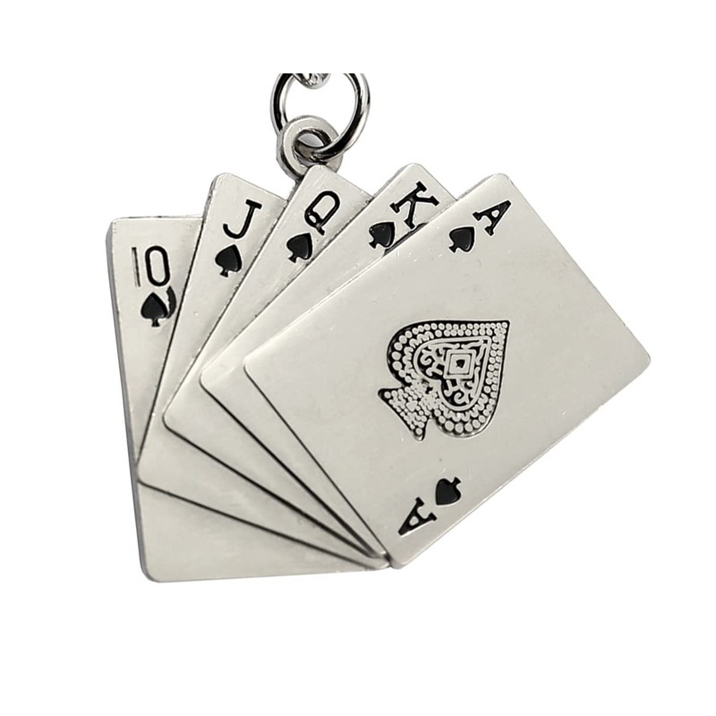 Komonee Poker Hand Metal Key Chain Texas Holdem Royal Flush
