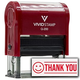 Thank You (Smiley Face) Self Inking Rubber Stamp (Red Ink) - Q-200