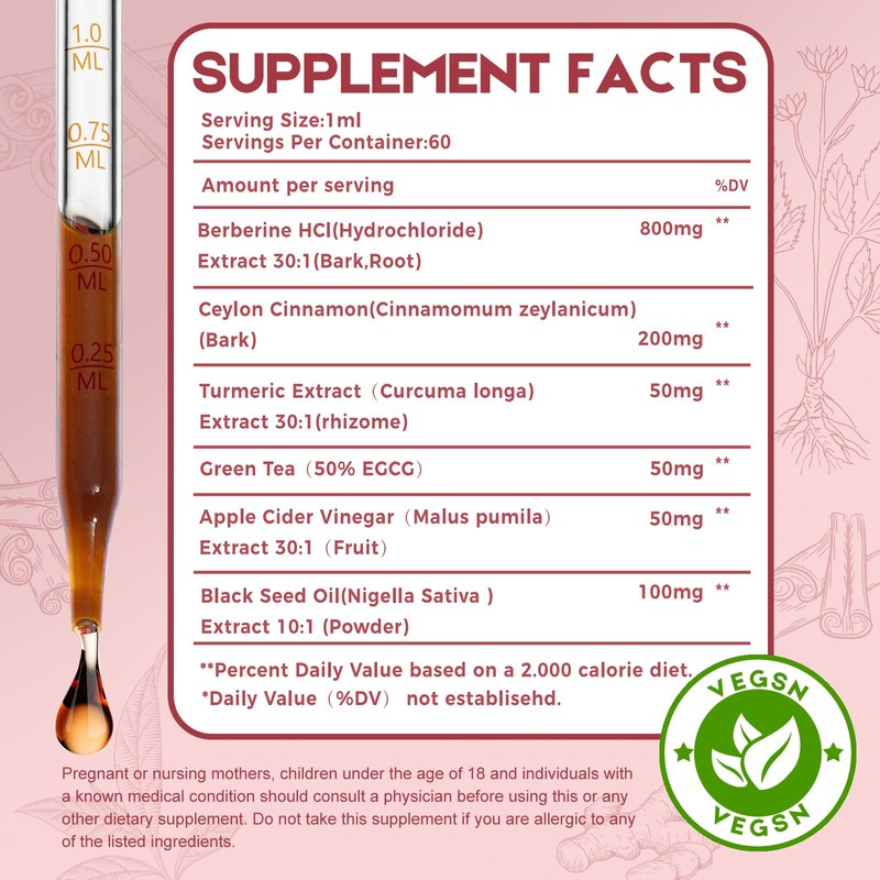 2 Pack Ceylon Cinnamon Berberine Bitter Liquid Drops Supplement with