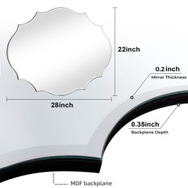 Muzilife 22x28 Frameless Oval Wall Mirror Beveled Scalloped Mirror Silver Wall Mirror with MDF Backplane Over Bathroom Sink for Vanity, Bedroom or Any Other Room in Your Home