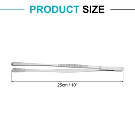 sourcing map Kitchen Tweezers Stainless Steel, 10 Inch Food Tongs Fine Cooking Tweezers Set Extra-Long Tweezer Tongs for Cooking Grill Baking BBQ, Silver Round Straight Clip