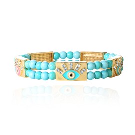 Jessica Simpson Womens Evil Eye Turquoise Bead Stretch Bracelet - Gold-Tone Turquoise Bracelet