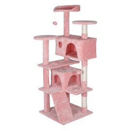 Segawe 54" Cat Tree Tower for Indoor Cats Multi-Level Furniture w/Scratching Post Pink