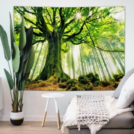 Fullfun Green Forest Tapestry Wall Hanging, 3D Print Natural Tree Landscape Aesthetic Tapestry for Bedroom Living Room, Dorm & Room Decor 150 cm x 200 cm(60 x 80 inch)