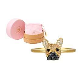 SCAMPER & CO French Bulldog Sterling Silver Ring for Women, 18K Yellow Gold & Gunmetal Plated, Jewelry for Dog Lovers & Dog Owners, Size 6