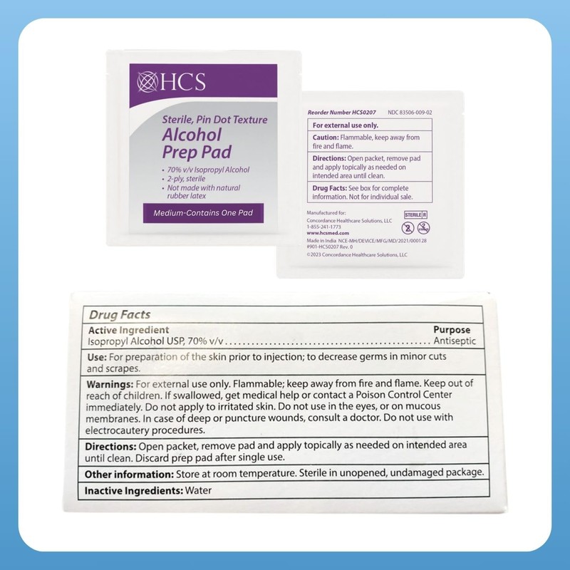 HCS Medium Alcohol Prep Pads - 70% Isopropyl Alcohol Wipes,