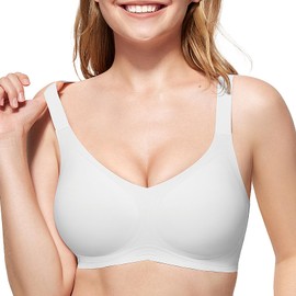Wireless Bras Full Support Bralettes for Women Push Up No Wire Bras Smoothing No Show Bra(White,L)