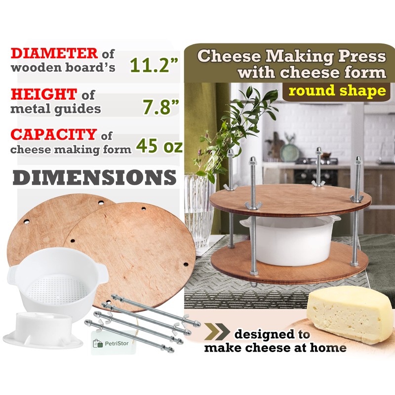 Wooden Cheese Press for Cheese Making Supplies Diameter 11 in