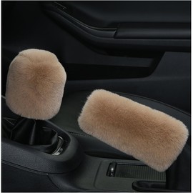 Ziciner - 2 fundas de perilla de cambio de coche de felpa y cubierta de freno de mano, cómodo protector de perilla de cambio automático, mullido y cálido, cubierta de mango de freno de mano para