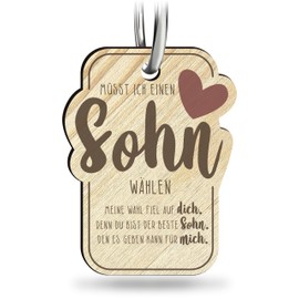 Sohn Schlüsselanhänger handgemacht aus Holz, Glücksbringer, Geschenke für Sohn, Teenager Jungen Geschenk, Coole Sachen für Teenager Jungen, bester Sohn der Welt